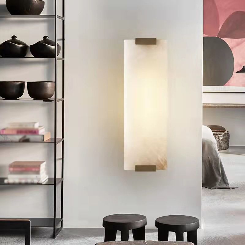 Lampada da lampada con applique rettangolare lampada a parete moderna a 1 luci con tonalità di pietra bianca