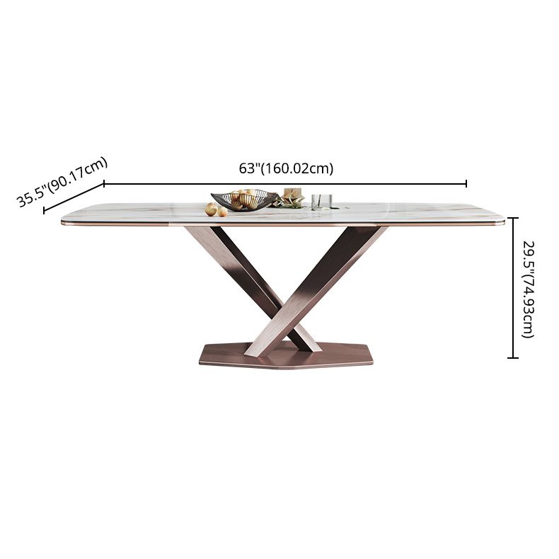 Modern Style Sintered Stone Dining Room Set with Fixed Rectangle Shape Table and Trestle Base