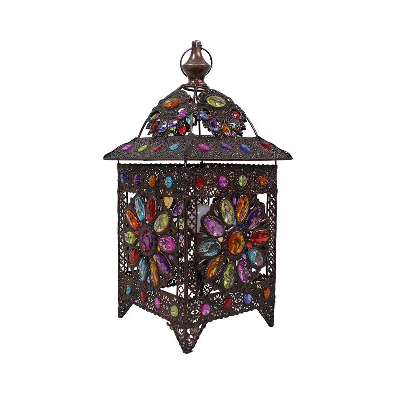 Mesa de arte de arte manchada de 1 luces Lámpara de la sala de estar en forma de casa negra bohemia en forma de casa en forma de casa