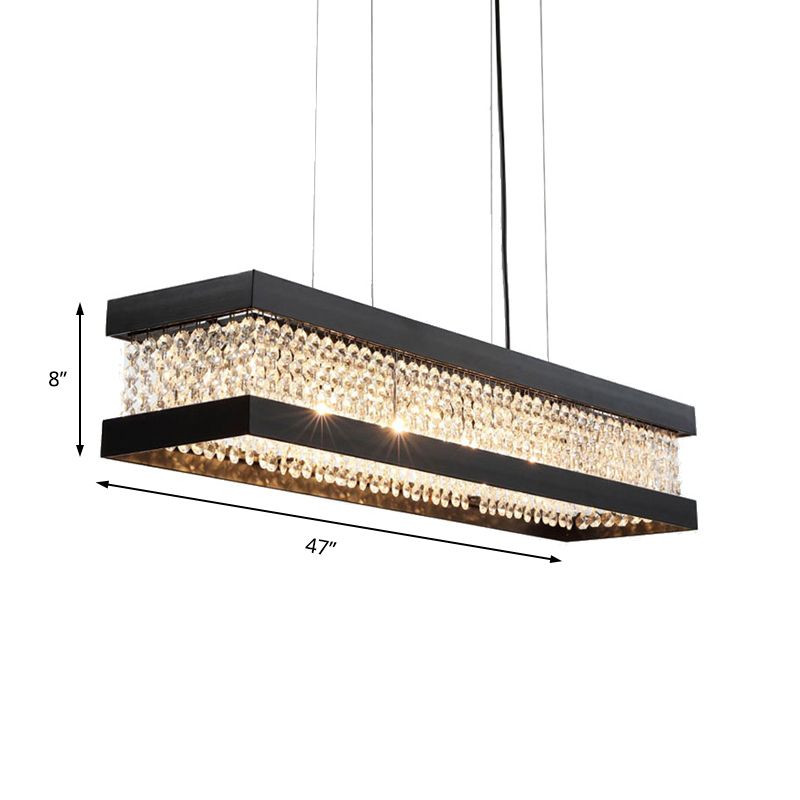 Black/Gold Rectangle Hanging Lighting Contemporary Clear Crystal 6/7/9 Lights Island Pendant Lighting