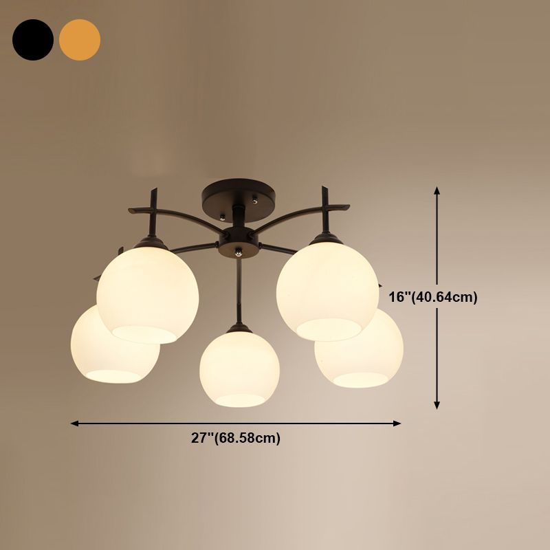 Lámpara de techo múltiple de la lámpara de semi lavado de metal tradicional con sombra de vidrio de globo