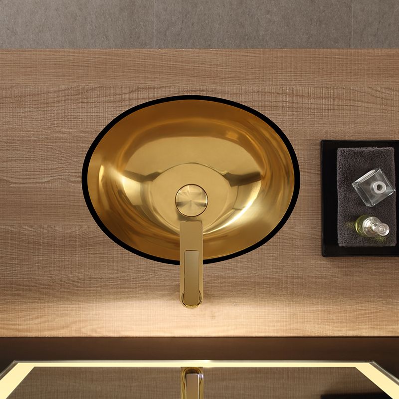 Oval Undermount Bathroom Sink Stainless Steel Shut-Off Valve Included Bathroom Sink