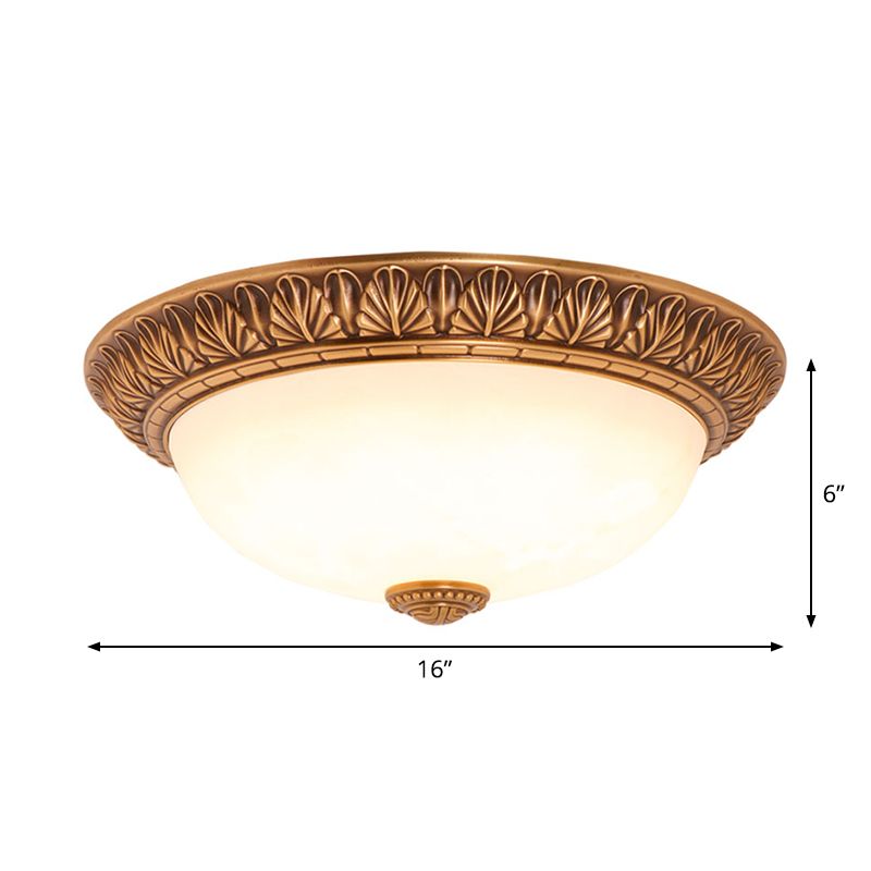 Cream Glass Bronze Flush Mount Light Flower/Leaf/Floral-Trimmed Bowl Traditional LED Ceiling Light Fixture, 12"/16" W