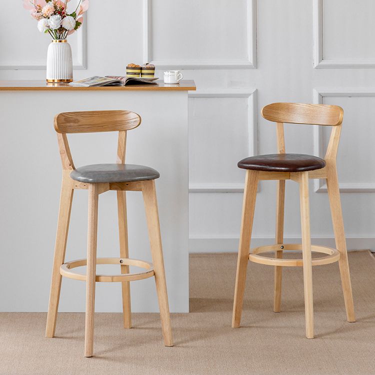 Scandinavian Wood Stool Fabric Upholstered Rectangle Seat Counter Stool in Matte Finish