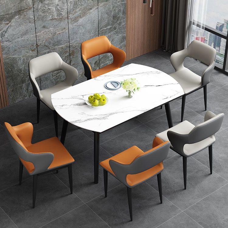 Industrial Style Arm Dining Chair Faux Leather Open Back Dining Chair for Living Room