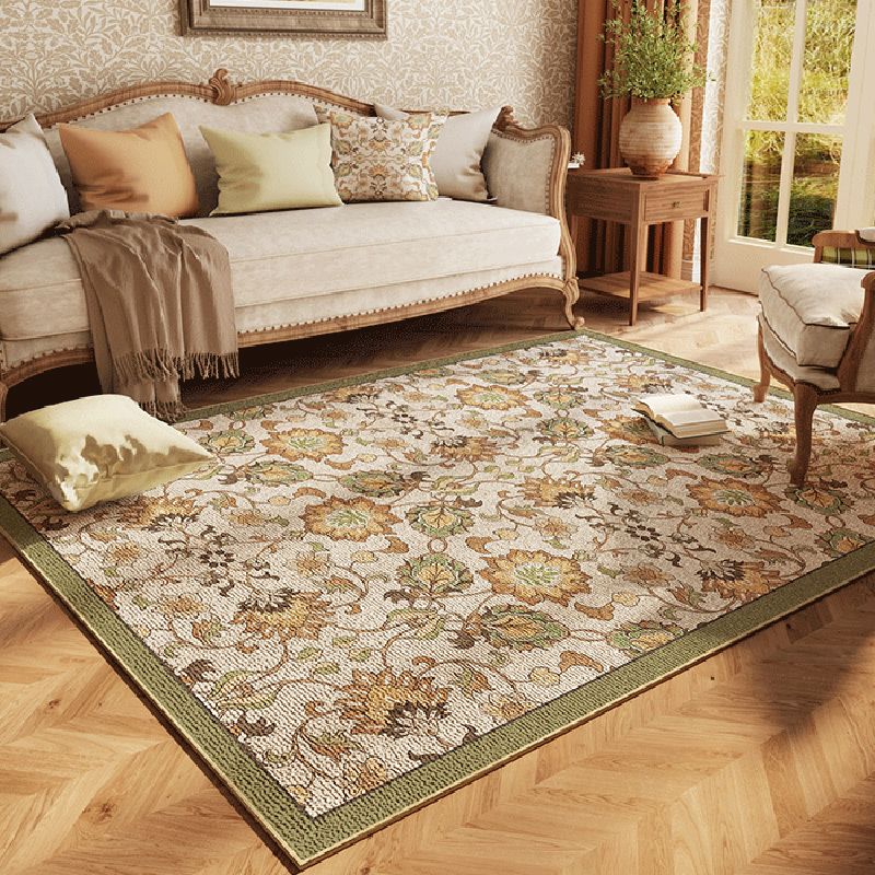Blue Living Room Area Carpet Bohemian Pattern Polyester Area Rug Stain Resistant Rug