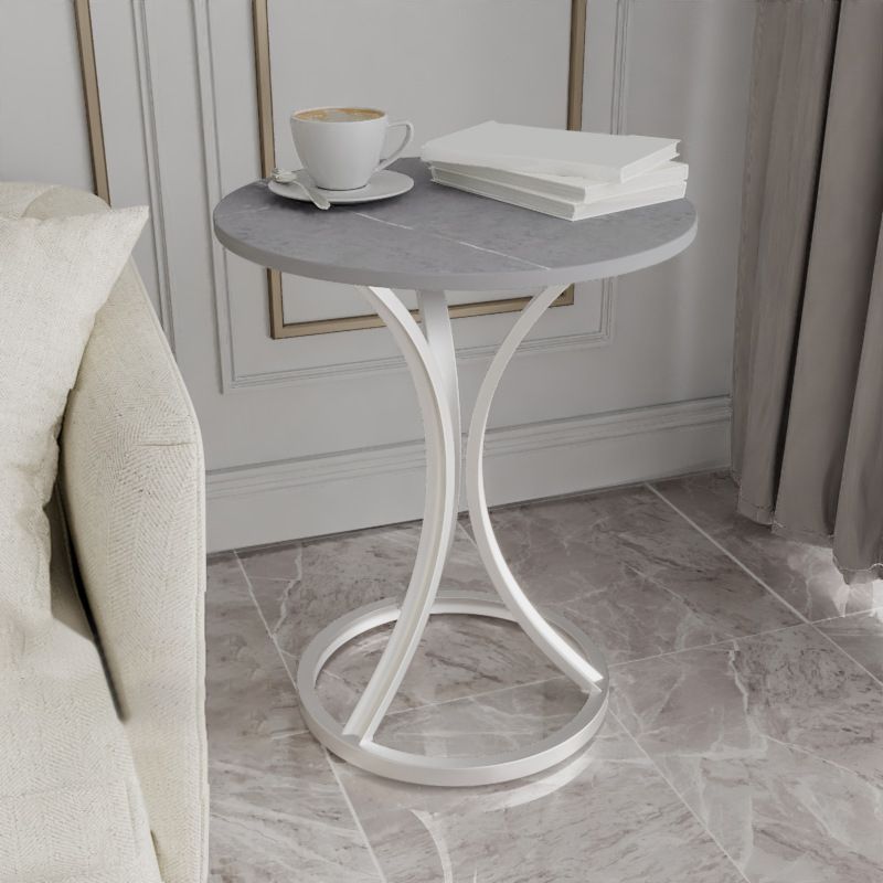 Modern Slate Round Side End Table Pedestal Table for Living Room