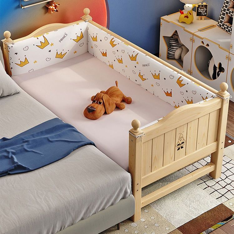 Scandinavian Washed Natural Nursery Bed Solid Wood with Guardrail