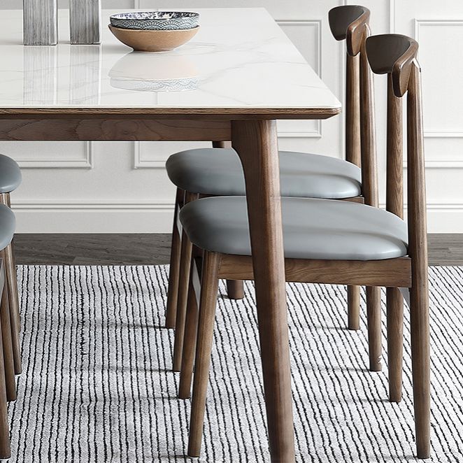 Sintered Stone Top Rectangle Table in White Kitchen Table with Wooden 4 Legs