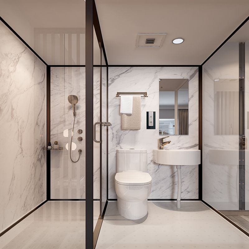 Shower Enclosure Clear Framed Single Sliding Rectangle Black Shower Stall