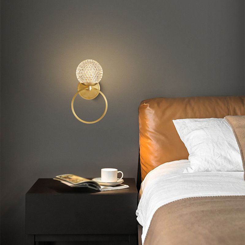 Brass and Crystal 1 - Light Wall Armed Sconce Globe Shade Wall Light in Gold