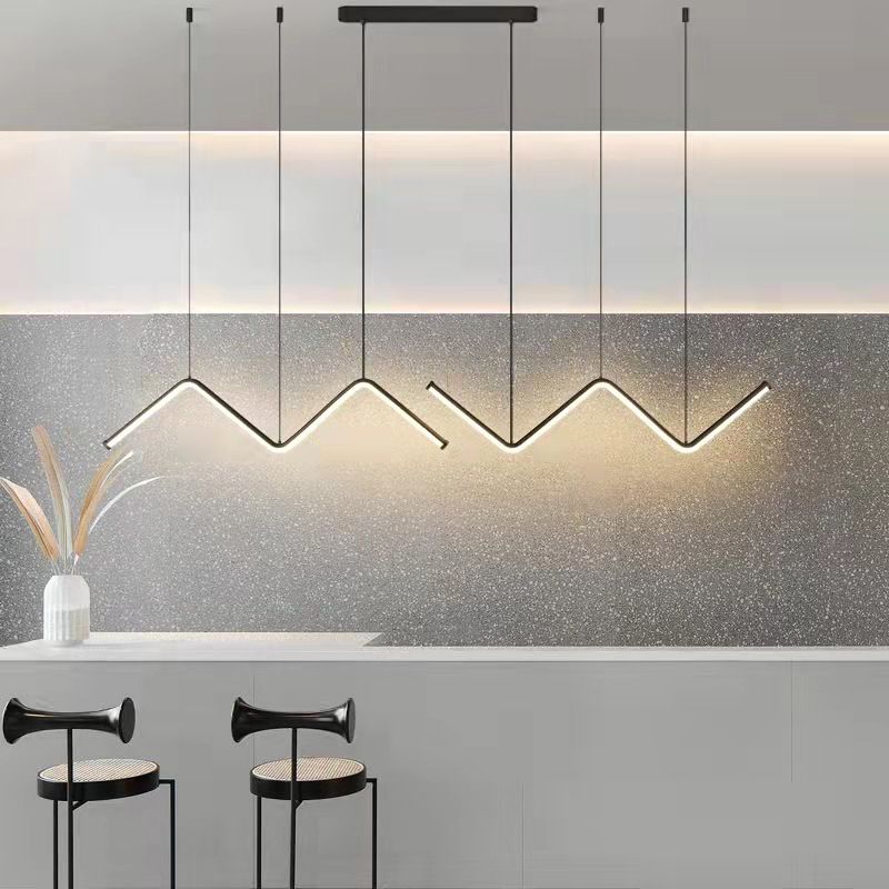 Linear Shape Chandelier Lighting Modern Style Metal 2 Lights Pendant Light in Gold/Black