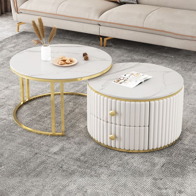 Slate and Metal Coffee Table Frame Nesting Coffee Table Set with Drawers