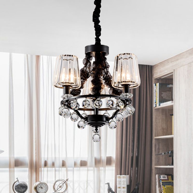 Luz de colgante de lámpara de lámpara cónica negra Bloque de cristal tradicional 3/6 cabezas de dormitorio Luz de techo colgante