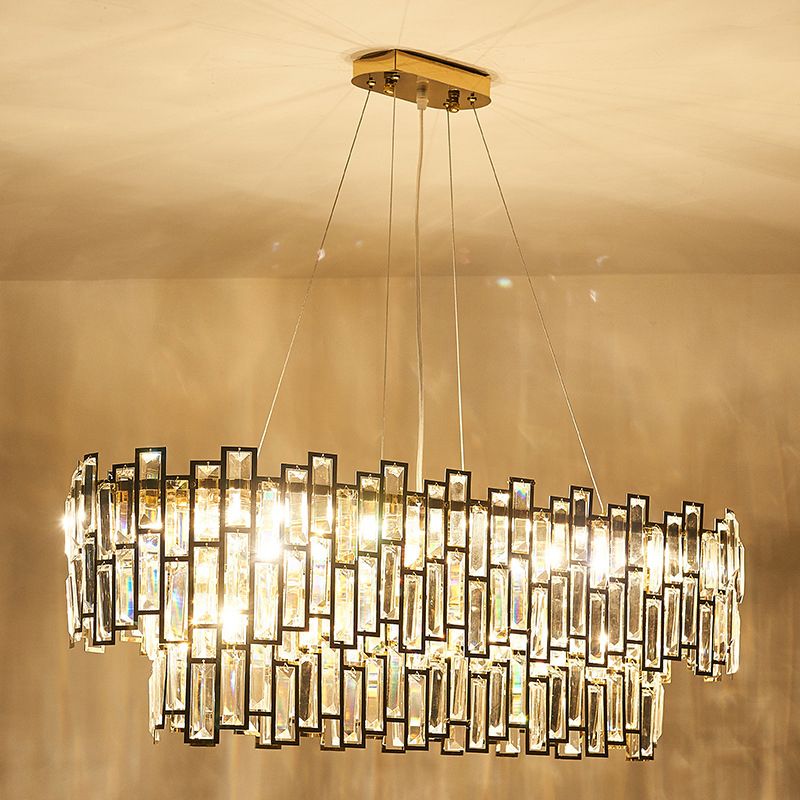 10 têtes de plafond en cristal à têtes rectangle lampe au plafond en or