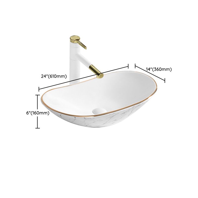 Contemporary Bathroom Sink Pop-Up Drain Porcelain Solid Color Rectangular Vessel