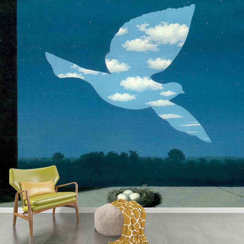Magritte Artwork the Return Murals Surrealismus Wanddekoration aus Vliesstoff in Blau-Weiß
