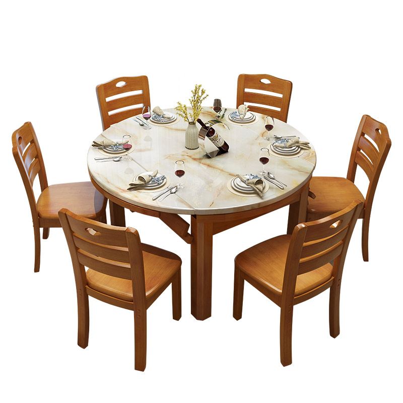 Modern Round Stone Dining Table Rubber Legs Foldable Table for Dining Room