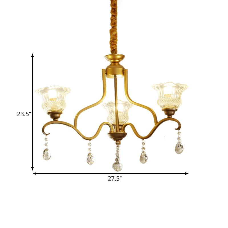 Gold 3/6/8 Lights Ceiling Chandelier Traditional Crystal Glass Floral Shade Parlour Suspension Lamp