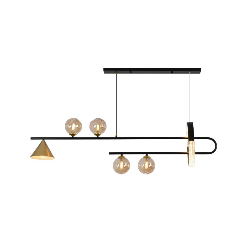 Zeitgenössische Insel leichte Kugel Glas Island Deckenleuchte in Schwarz für Küche