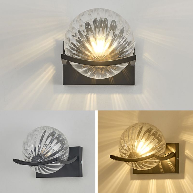 Modernism Wall Sconce Spherical Glass Wall Light Fixture in Black for Bedroom