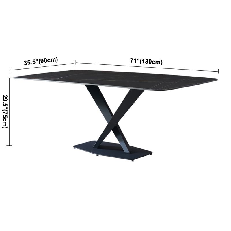Mesa de comedor rectangular moderno de metal mesa de comedor de piedra sinterizada con base de pedestal