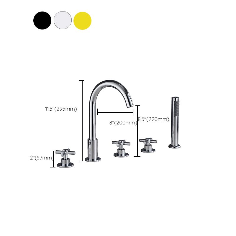 Traditional Roman Tub Faucet Set Copper Deck Mounted Triple Handle Roman Bathtub Faucet