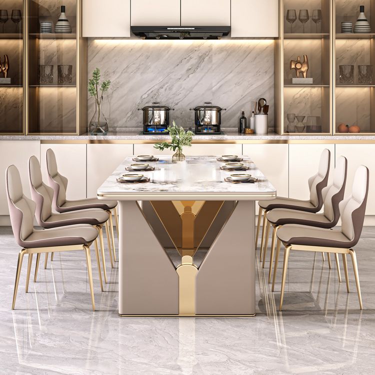 High Gloss White Dining Table Set 1/4/5/7 Pieces Stone Dinette Set for Kitchen