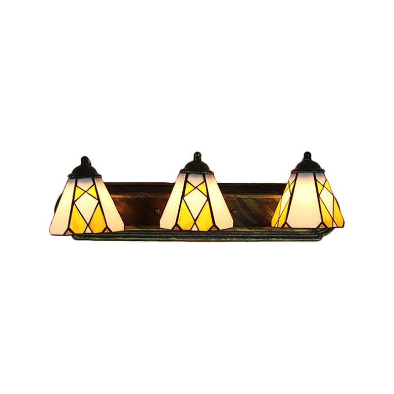 Tiffany Cone Wall Mounted Lamp 3 Heads Yellow/Amber Glass Sconce Light Fixture for Hallway