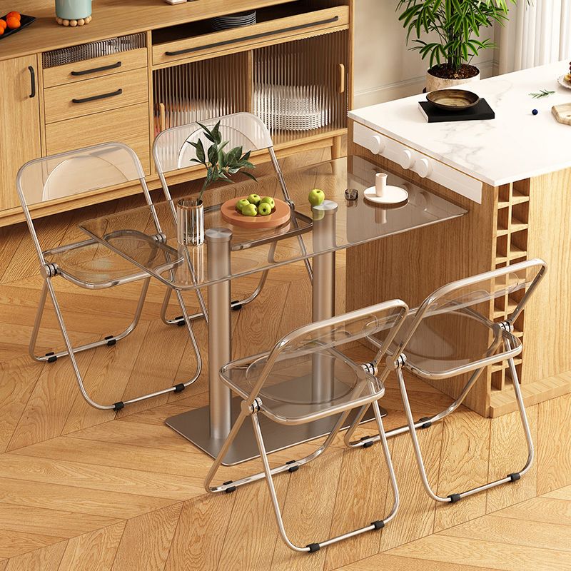 Modern Glass Desktop Geometric Dining Table Metal Base for Dining Room