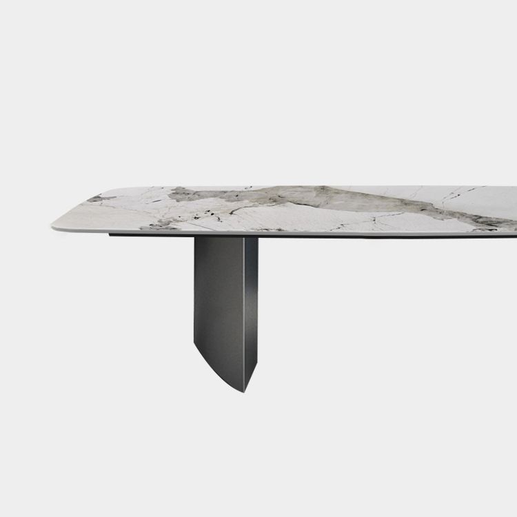 Sintered Stone Top Dining Table Rectangle Table with Grey Metal Base and Double Pedestal