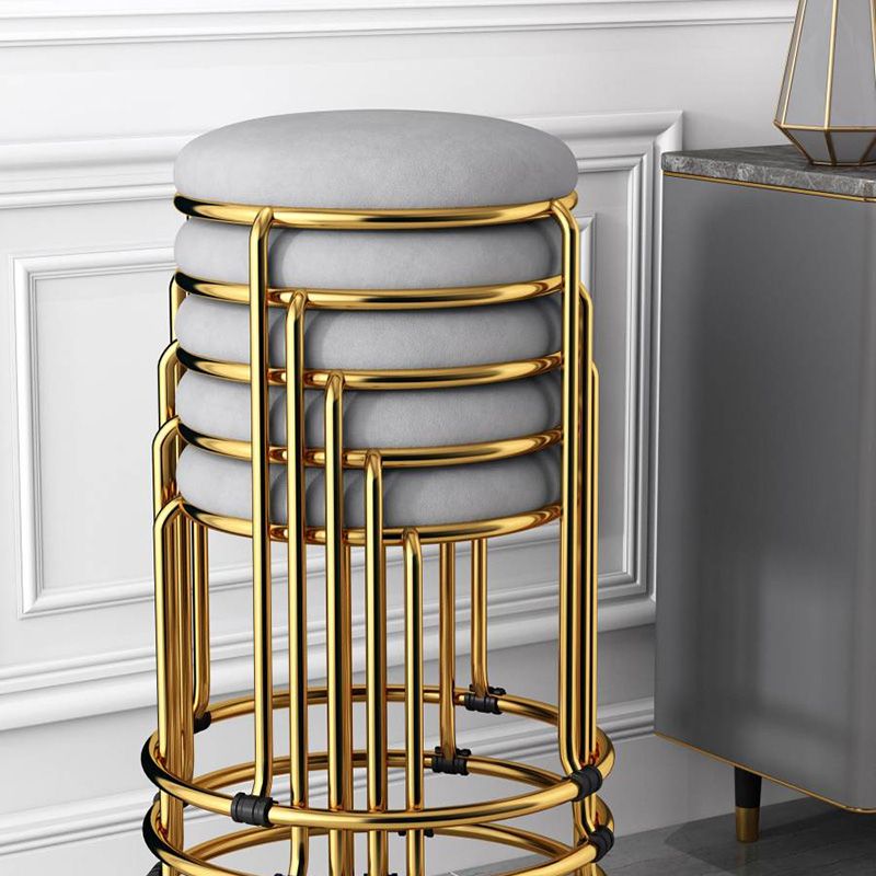 Velvet Scratch Resistant Ottoman Pure Color Round Glam Standard Round Ottoman