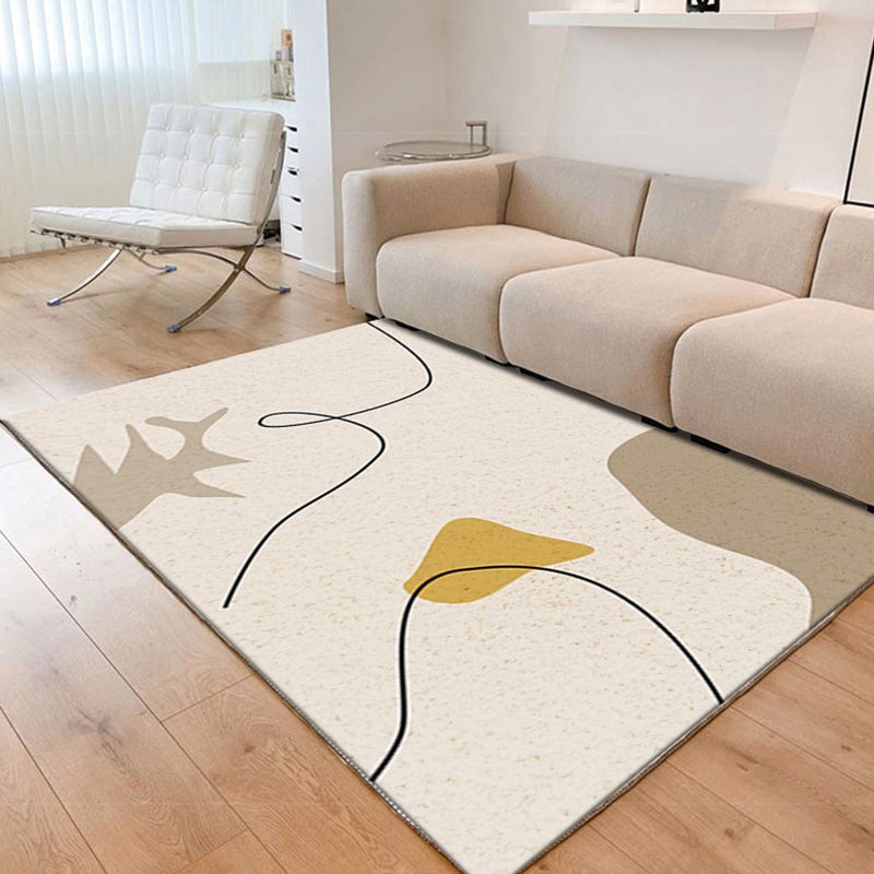 Alfombra de alfombra de alfombra casual de beige alfombra lavable de la línea abstractor de poliéster para sala de estar