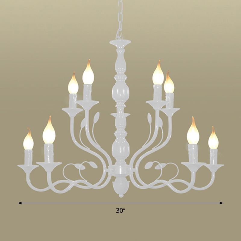 2-Tier Candle Living Room Chandelier Lighting Traditionary Metal 10/12/16 Heads White Hanging Pendant Lamp