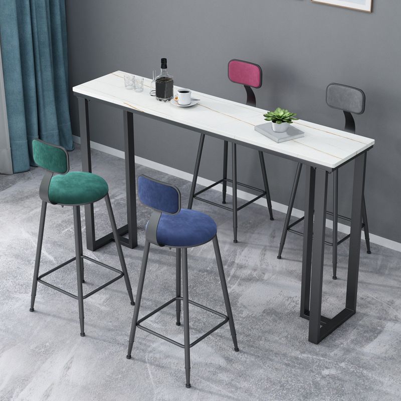 Industrial Bar Height Table Stone Top Bistro Table with Black Base