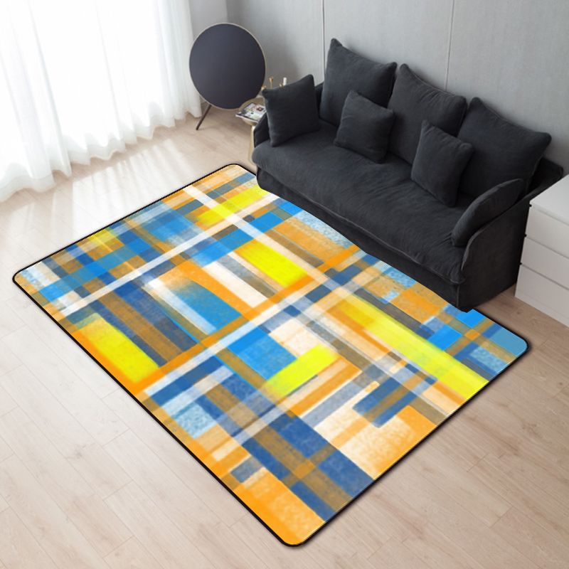Casual Modern Rug in Black and Blue Abstract Rectangle Pattern Rug Polyester Pet Friendly Carpet for Home Decoration