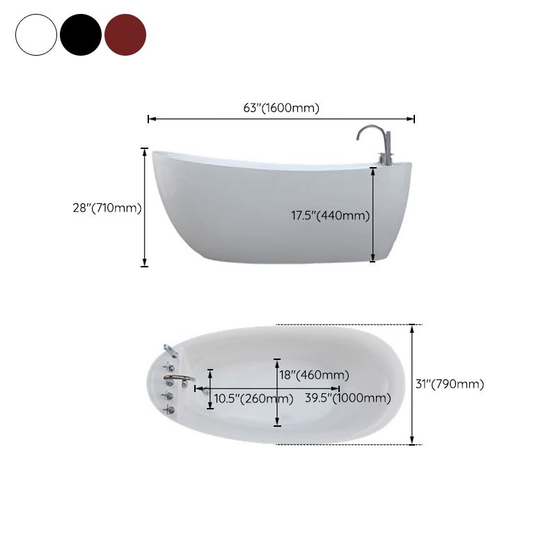 Freestanding Acrylic Bathtub Pop-up Drain Oval Modern Right-Hand Bath