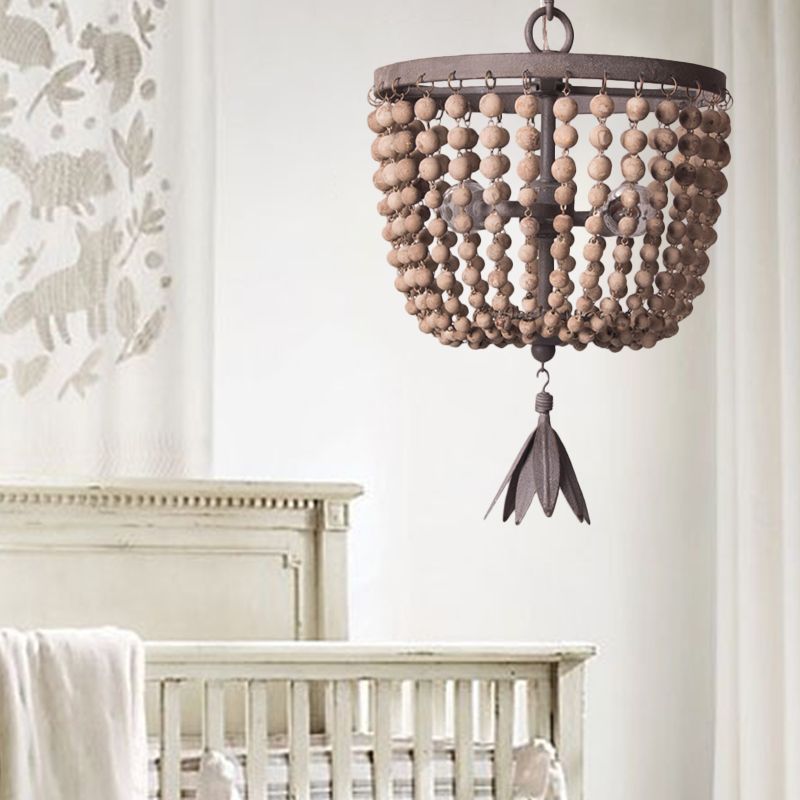 Iluminación de lámpara de cúpula de madera retro blanca 3 bombillas luz de techo colgante con cadena ajustable, 8.5 "/16" de ancho
