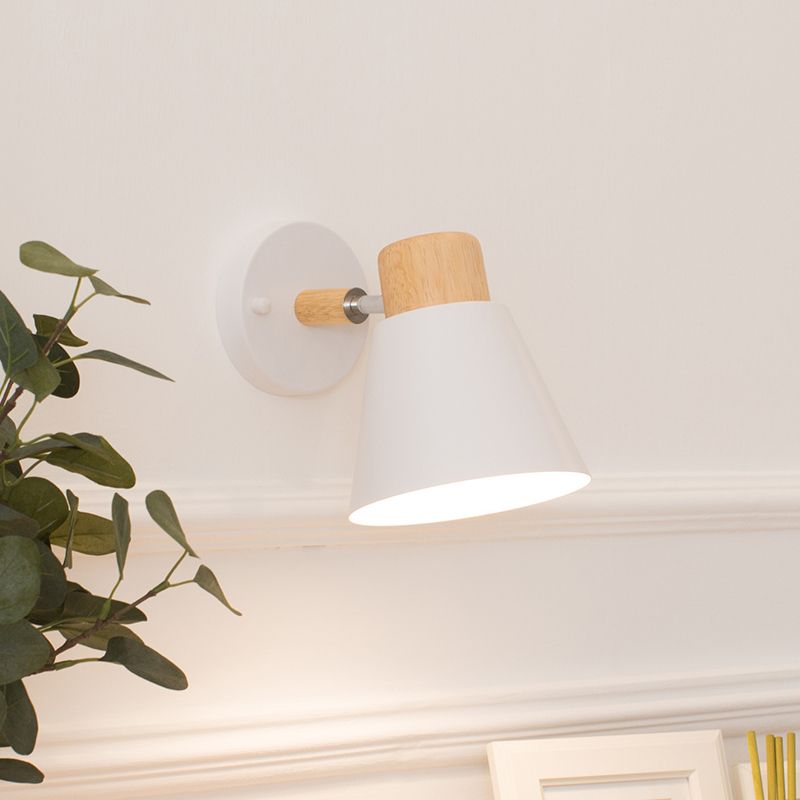 Modernism Metal Shaded Wall Light Polish Finish Wood Lighting for Room