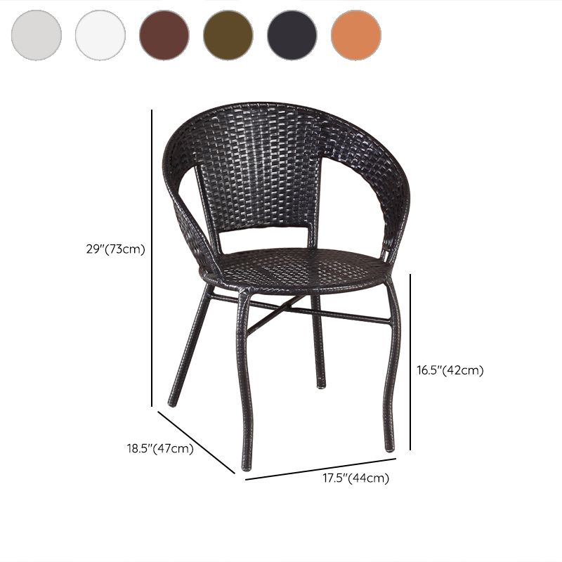 Rattan Dining Table Set Glass Top Round Shape Table for Courtyard