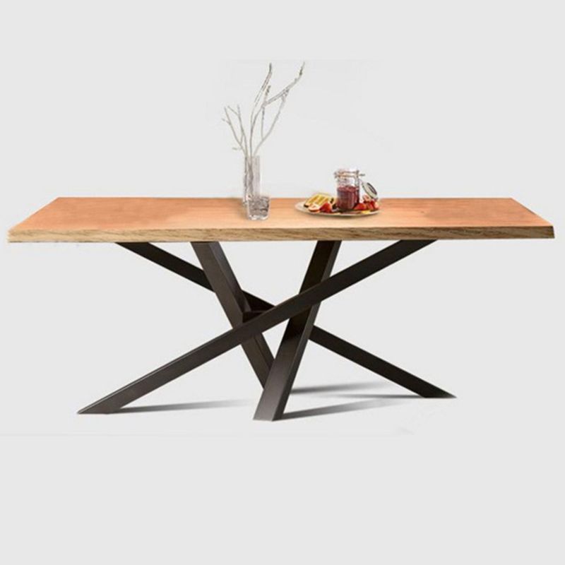 Modern Brown Pine Wood Dining Table Pedestal Casual Dining Table