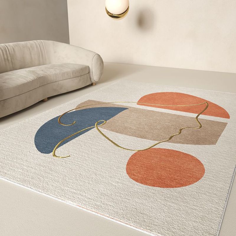Beige Modern Rug Polyester Color Block Rug Non-Slip Backing Rug for Living Room