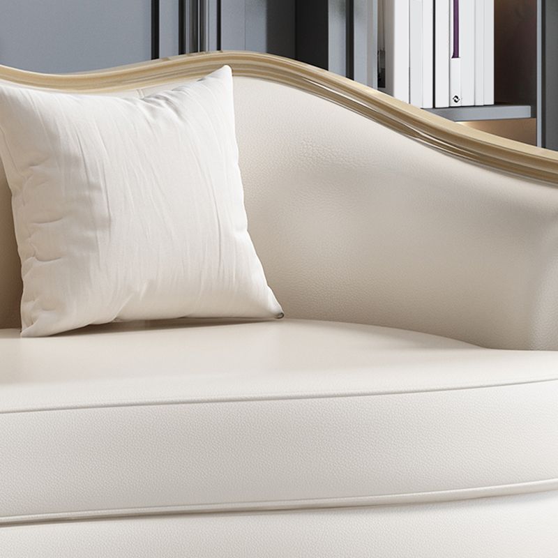 Glam Solid Wood White Genuine Leather Sofa with Pillows for Living Room
