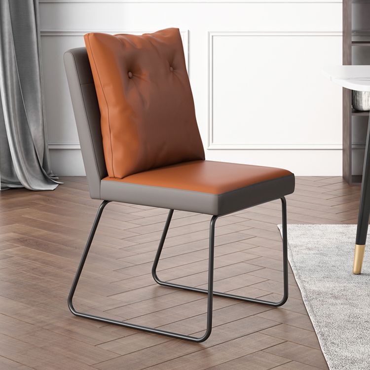 Industrial Armless Solid Back Chair Leather Dining Side Chair