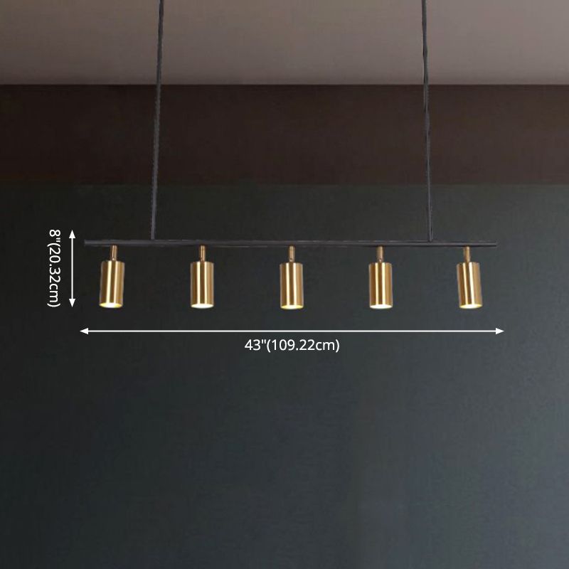 Cilindri dorati Isola illuminazione Apparegola in stile minimalista in metallo isola a sospensione Luce