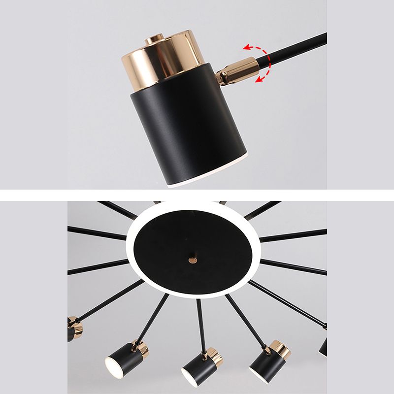Metal Starburst Chandelier Pendant Light Minimalist Style LED Hanging Light Fixture in Black