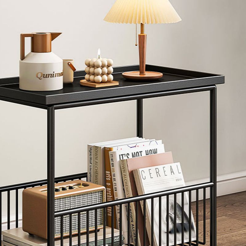 Rectangle Tray Top Side Table Iron Base End Table with Storage