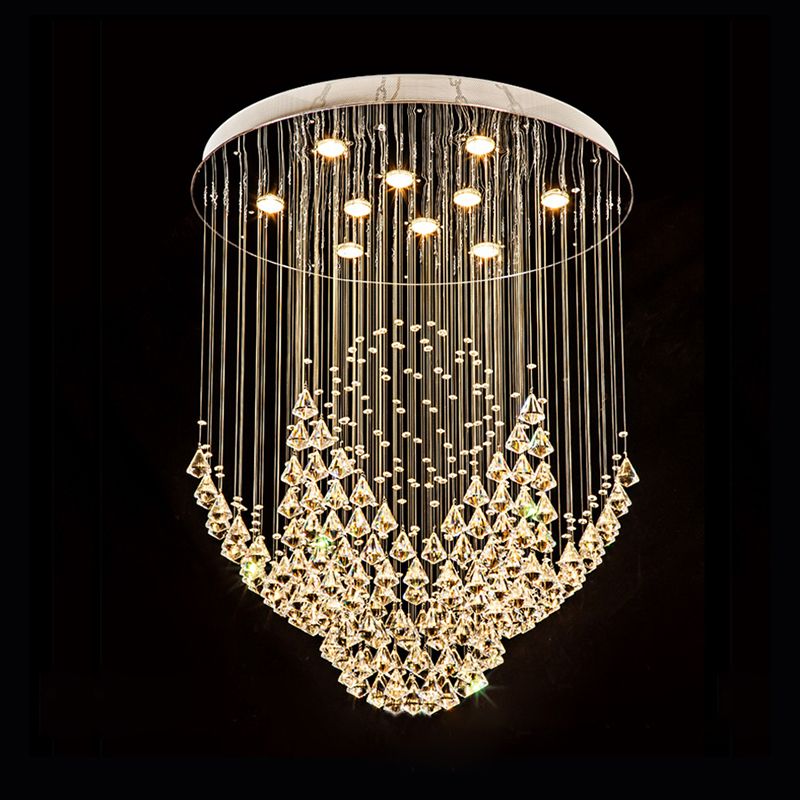 8 Heads Flush Ceiling Light Fixture Modernism Raindrop Crystal Diamond Flush Mounted Lamp in Chrome