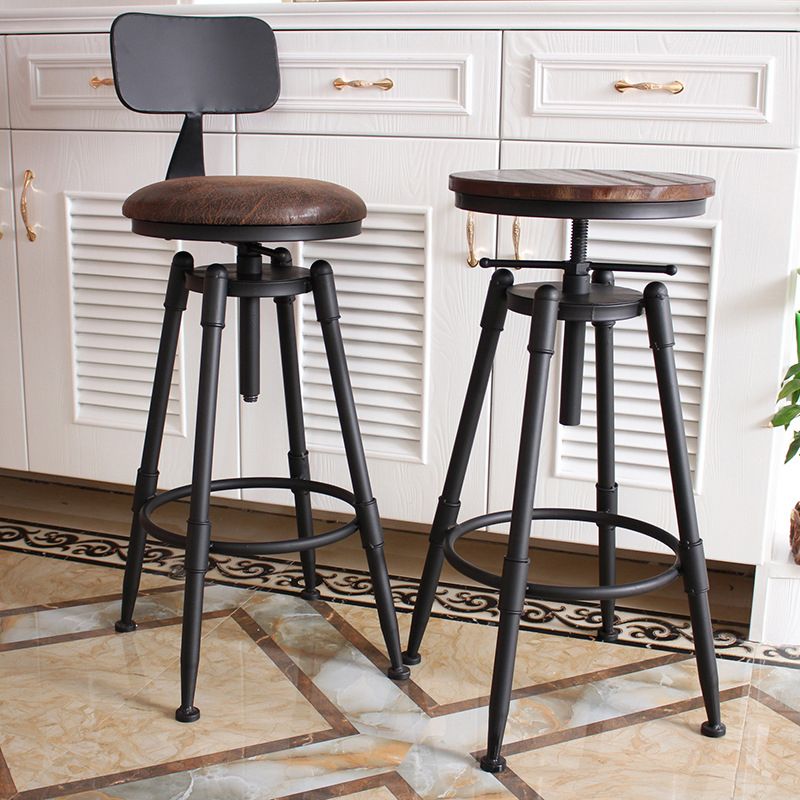 Industrial Metal Stool Upholstered Faux Leather Barstools in Matte Finish for Indoor