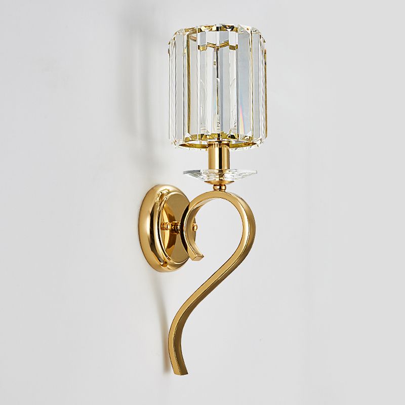 Half Cylinder Shade Crystal Wall Sconce Modern Style 1 Light Wall Mounted Light in Gold